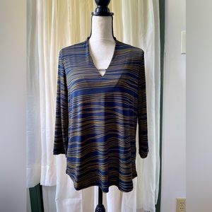 NWT Jones NY Blue Mustard Striped Blouse